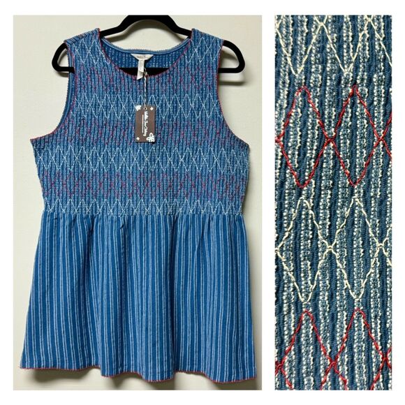 NWT MATILDA JANE Roxie Striped Tank Smocked Denim, Sz XL - Picture 2 of 11